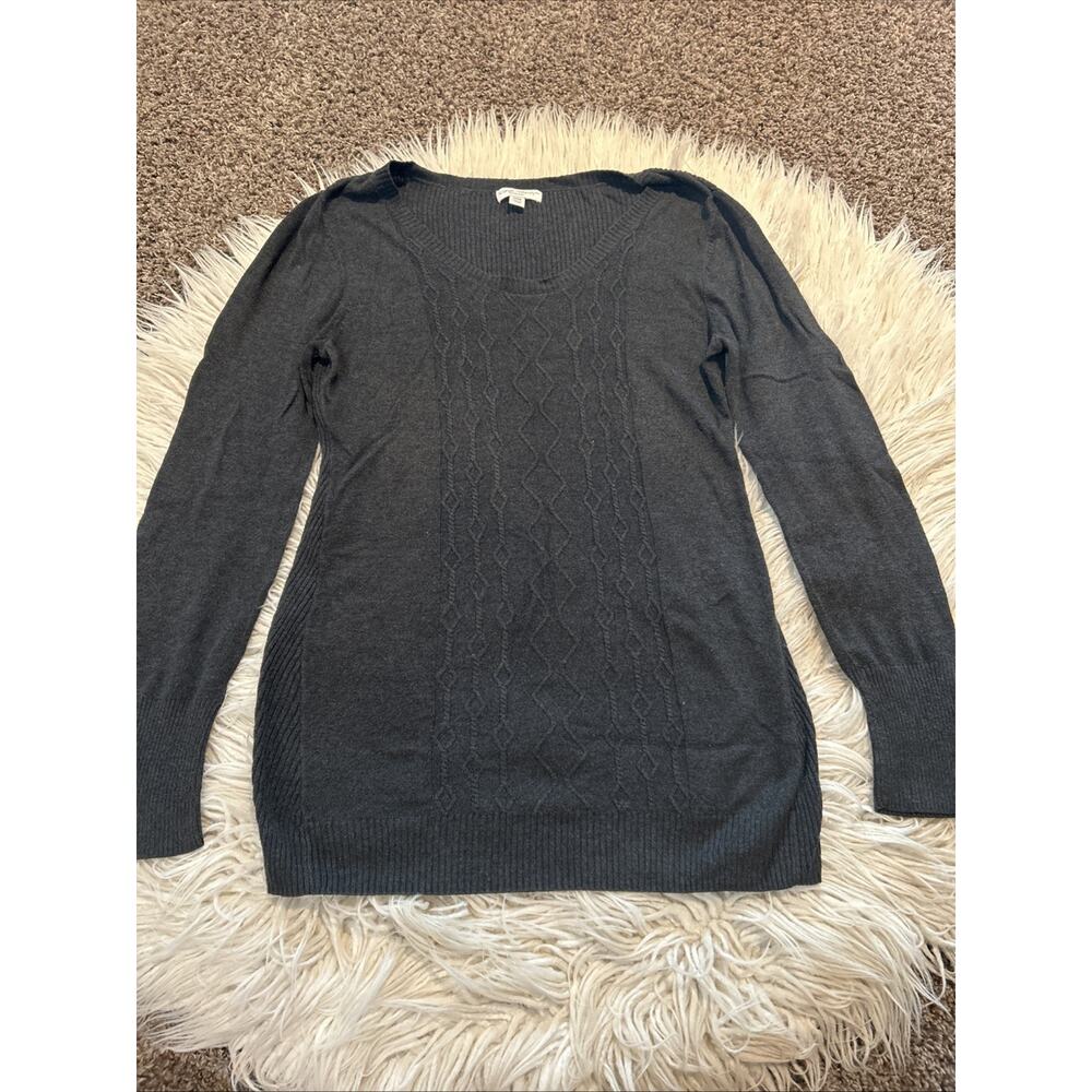 Liz Lange Maternity Medium Charcoal Grey Cable Knit Lightweight Sweater